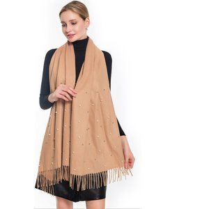 Pearl Accent Elegant Shawl Scarf Ultra Soft Cashmere-Feel Wrap NWT Grey or Beige